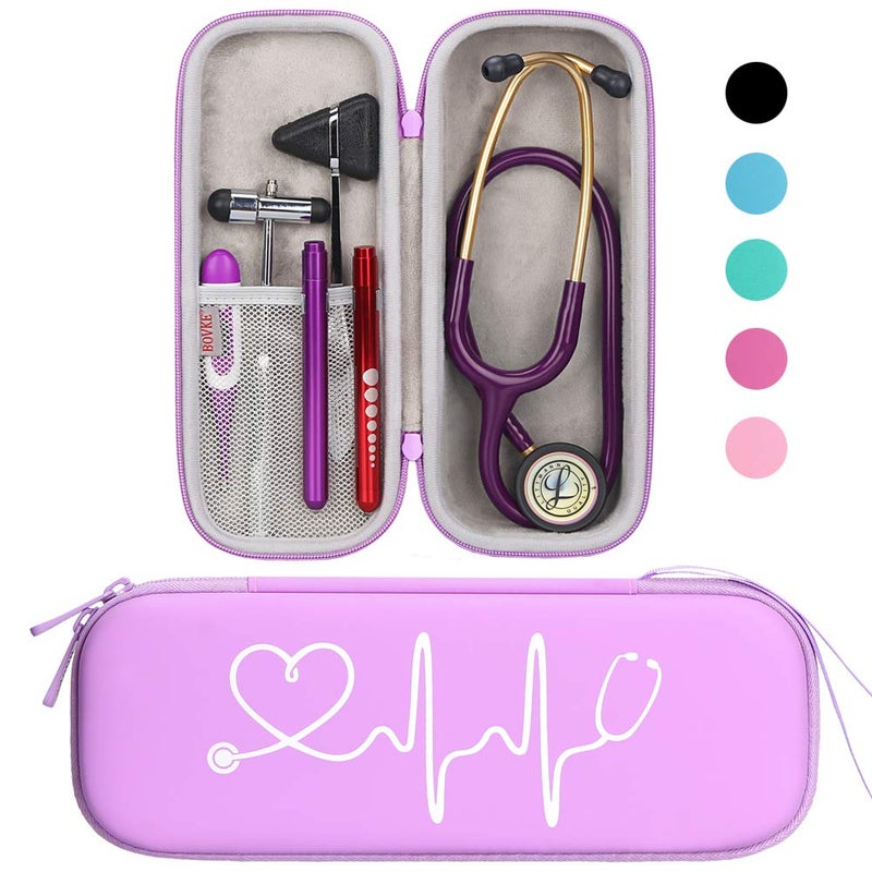 BOVKE Travel Carrying Case Compatible with 3M Littmann Classic III, Lightweight II S.E, MDF Acoustica Deluxe Stethoscopes - Extra Room for Medical Scissors EMT Trauma Shears and LED Penlight, Purple - Image 1